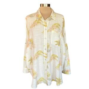 American Eagle Cotton Gauze Oversized Button Down Shirt Women MED Tropical Print